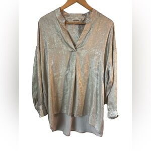 Soft Surroundings Gigi Tunic Blouse Champagne Gold Large Lagenlook Career Party
